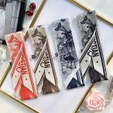 Silk-like Scarf Double Bow Women Print Ribbon Hair Bows Tie Bag Accesseries