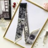 Silk-like Scarf Double Bow Women Print Ribbon Hair Bows Tie Bag Accesseries