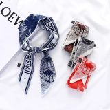 Silk-like Scarf Double Bow Women Print Ribbon Hair Bows Tie Bag Accesseries