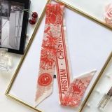 Silk-like Scarf Double Bow Women Print Ribbon Hair Bows Tie Bag Accesseries