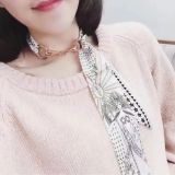 Silk-like Scarf Double Bow Women Print Ribbon Hair Bows Tie Bag Accesseries