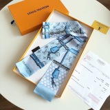 Silk-like Scarf Double Bow Women Print Ribbon Hair Bows Tie Bag Accesseries