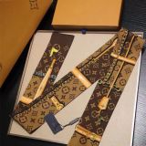 Silk-like Scarf Double Bow Women Print Ribbon Hair Bows Tie Bag Accesseries