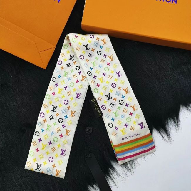 Silk-like Scarf Double Bow Women Print Ribbon Hair Bows Tie Bag Accesseries