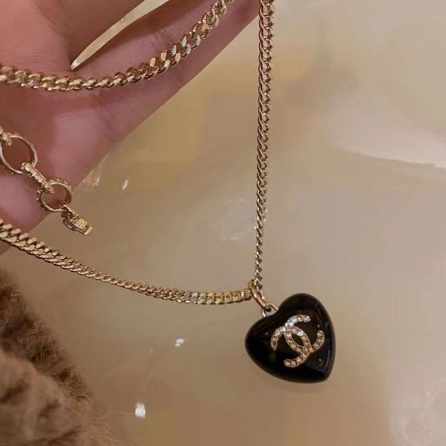 Fashion New Brand Black Heart Earrings Necklace For Women
