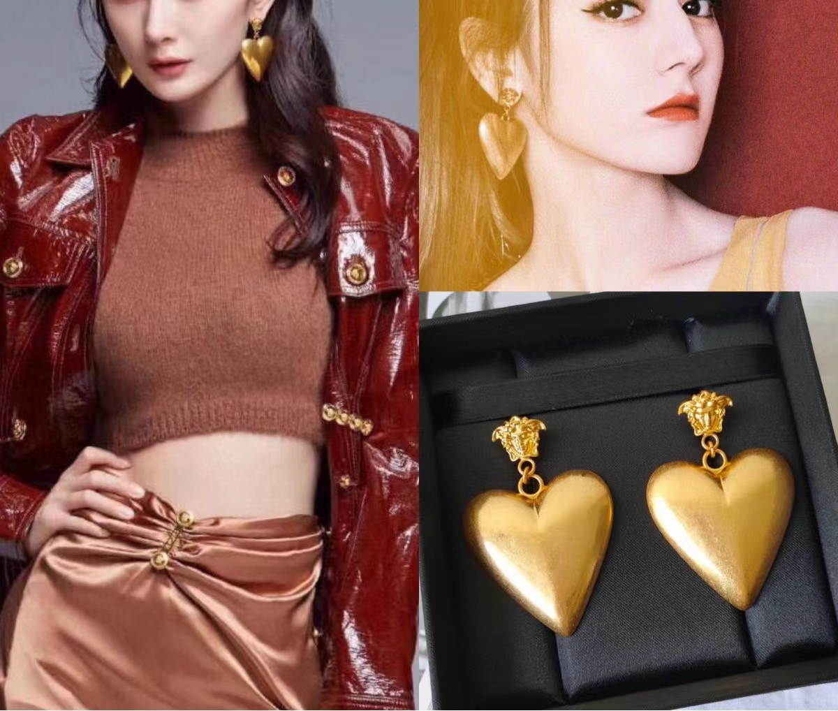 Fasshion New Versace Brass Retro Heart S925 Silver Post Women's Earrings