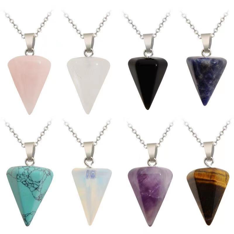Natural stone XueHuaShi six Angle necklace