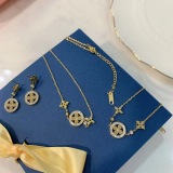 Titanium steel clovers hao stone bracelet earrings necklace suits