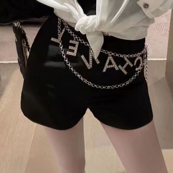 Deserve to act the role of diamond metal waist chain letter chain belt skirt decorated with advanced sense of pants chain