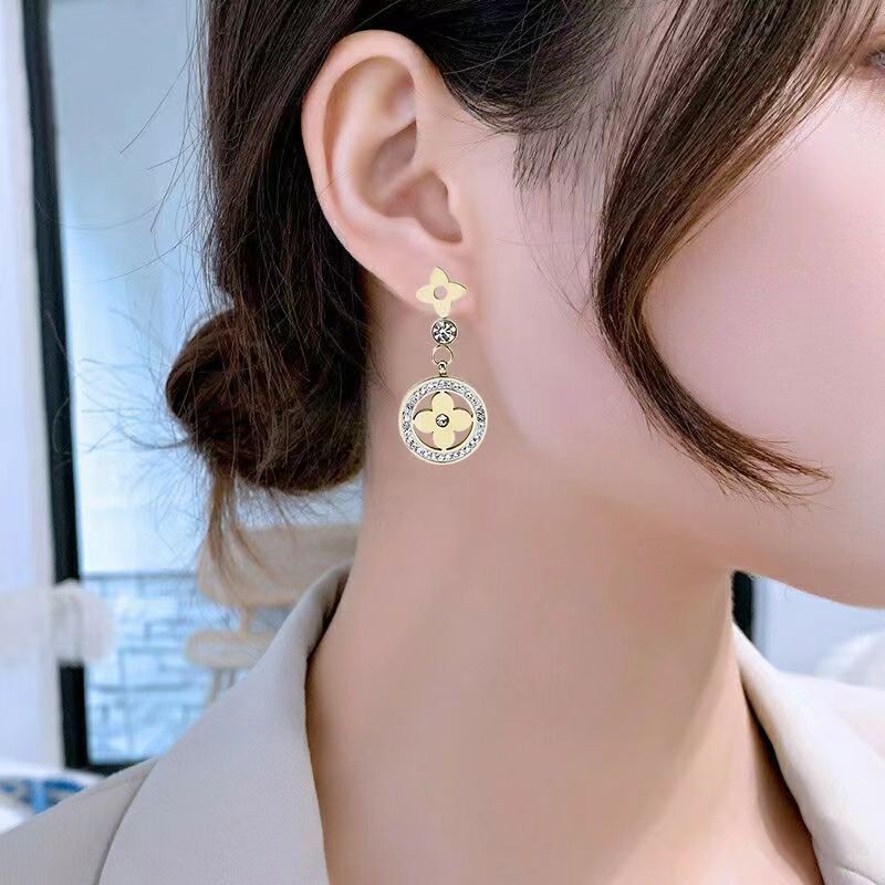 Titanium steel clovers hao stone bracelet earrings necklace suits