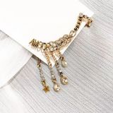 1Pc 925 Silver Pin Retro Diamond Earrings European And American Alphabet Ear Bone Wheat Ear Wings