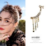 1Pc 925 Silver Pin Retro Diamond Earrings European And American Alphabet Ear Bone Wheat Ear Wings