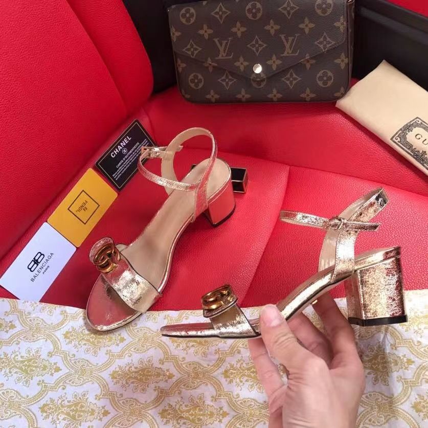 Fashion metal buckle, open-toed sandals (with box)