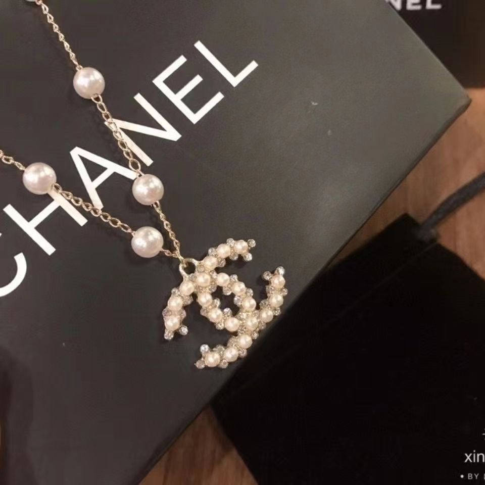 Hot style han edition elegant temperament show white pearl necklace joker zircon inlaid long pearl necklace