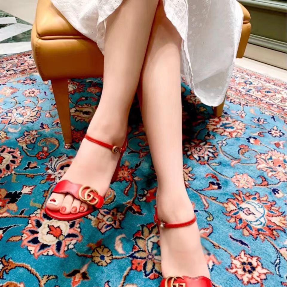 Fashion metal buckle, open-toed sandals (with box)