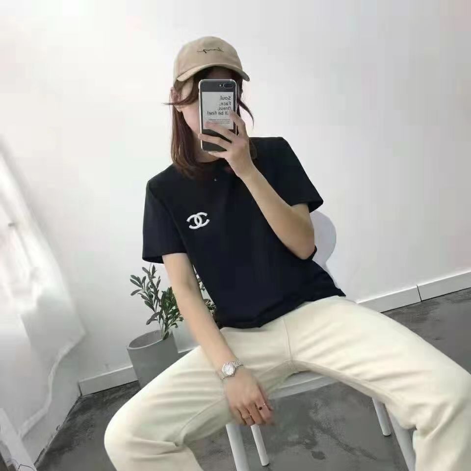 Cotton embroidered shirt, T-shirt, women's doubles C han edition men and women lovers easing trend joker short sleeves