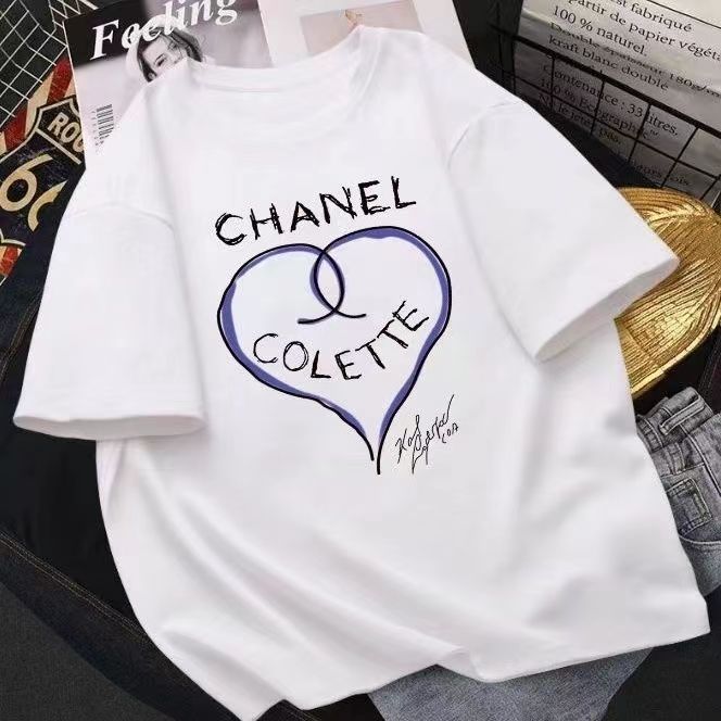 Cotton embroidered shirt, T-shirt, women's doubles C han edition men and women lovers easing trend joker short sleeves