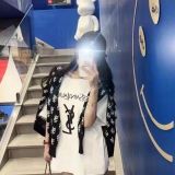 Cotton embroidered shirt, T-shirt, women's doubles C han edition men and women lovers easing trend joker short sleeves