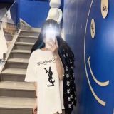 Cotton embroidered shirt, T-shirt, women's doubles C han edition men and women lovers easing trend joker short sleeves