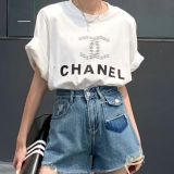 Cotton embroidered shirt, T-shirt, women's doubles C han edition men and women lovers easing trend joker short sleeves