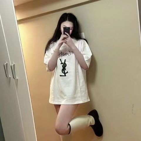 Cotton embroidered shirt, T-shirt, women's doubles C han edition men and women lovers easing trend joker short sleeves