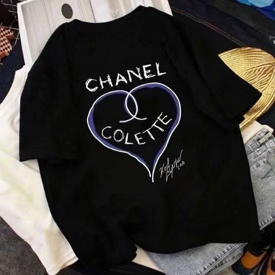 Cotton embroidered shirt, T-shirt, women's doubles C han edition men and women lovers easing trend joker short sleeves