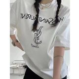 Cotton embroidered shirt, T-shirt, women's doubles C han edition men and women lovers easing trend joker short sleeves