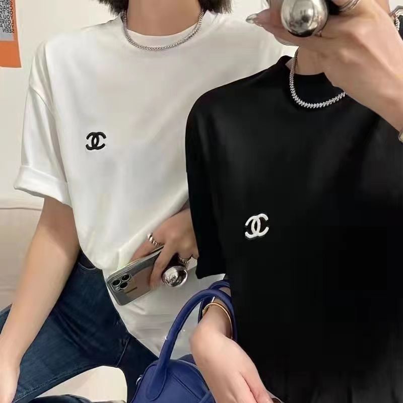 Cotton embroidered shirt, T-shirt, women's doubles C han edition men and women lovers easing trend joker short sleeves