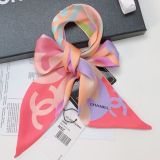 Silk-like Scarf Double Bow Women Print Ribbon Hair Bows Tie Bag Accesseries