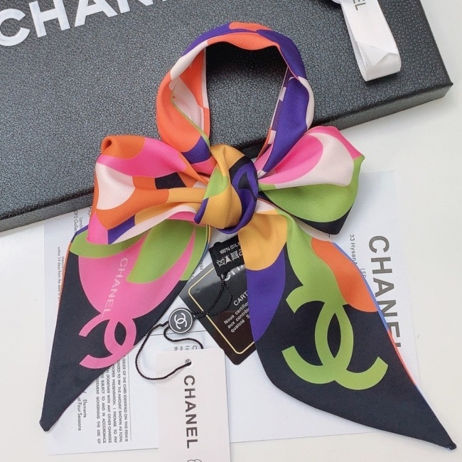 Silk-like Scarf Double Bow Women Print Ribbon Hair Bows Tie Bag Accesseries