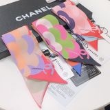 Silk-like Scarf Double Bow Women Print Ribbon Hair Bows Tie Bag Accesseries