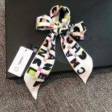 Silk-like Scarf Double Bow Women Print Ribbon Hair Bows Tie Bag Accesseries