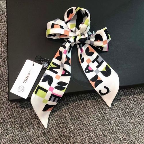 Silk-like Scarf Double Bow Women Print Ribbon Hair Bows Tie Bag Accesseries