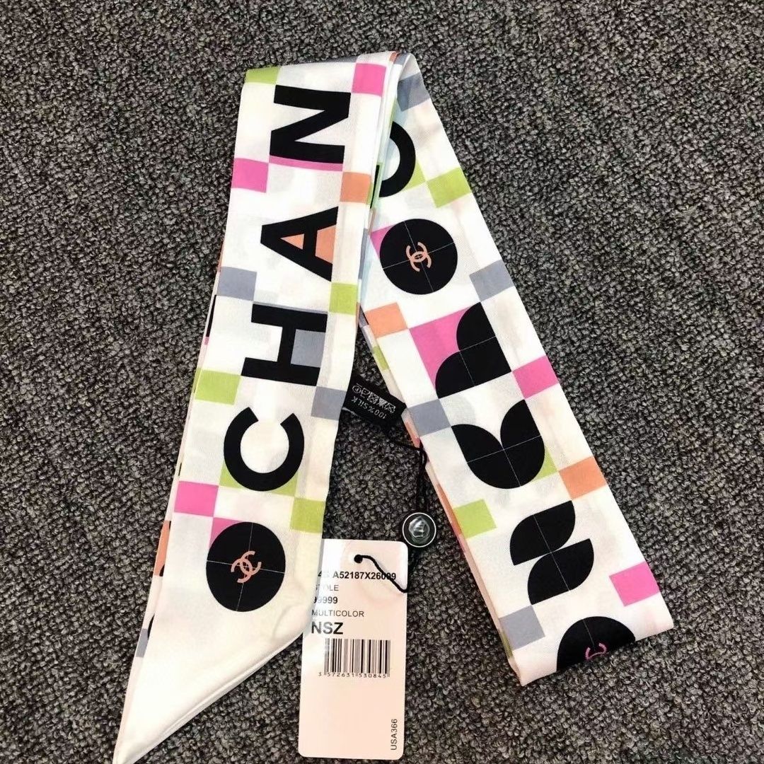 Silk-like Scarf Double Bow Women Print Ribbon Hair Bows Tie Bag Accesseries