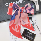 Silk-like Scarf Double Bow Women Print Ribbon Hair Bows Tie Bag Accesseries
