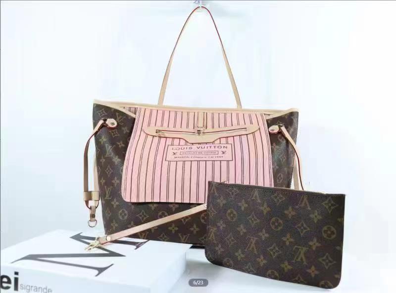 2Pcs Set Fashion Flower Neverfull French One-shoulder Hand Bag Pink Inside