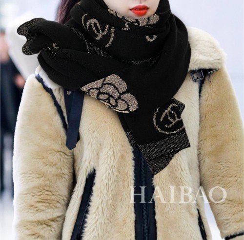 Women Winter Camellia Shawl with Gold Thread Cashmere Warmth Scarves