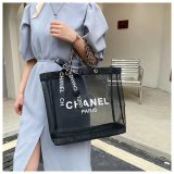 Logo High Capacity Women Mesh Transparent Bag Totes Solid Color Women Mesh Hollowed Shoulder