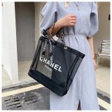 Logo High Capacity Women Mesh Transparent Bag Totes Solid Color Women Mesh Hollowed Shoulder