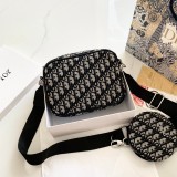 Embroidered Canvas Denim Double Zipper Unisex Camera Bag Single Shoulder Messenger Bag