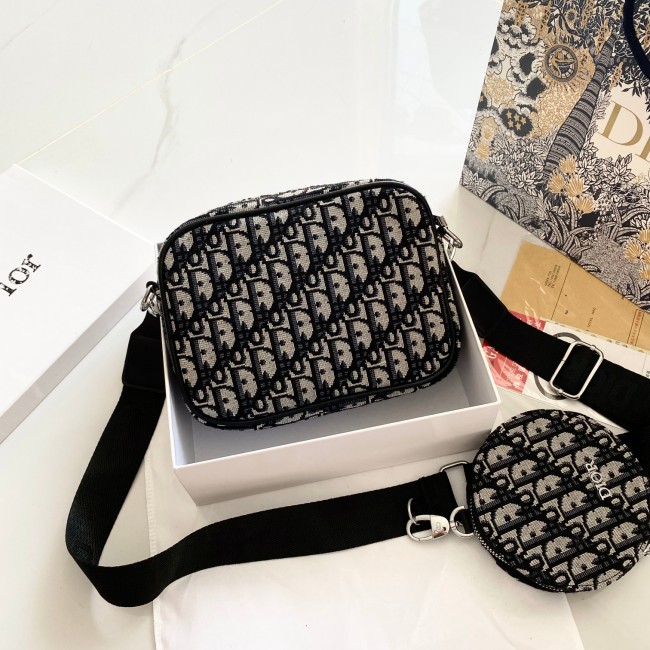 Embroidered Canvas Denim Double Zipper Unisex Camera Bag Single Shoulder Messenger Bag