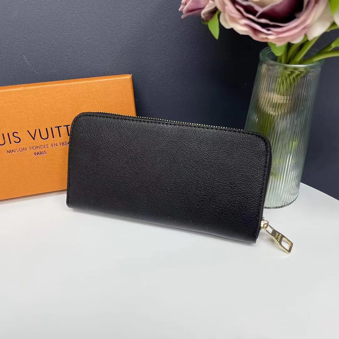 Decorative pattern hollow letter zipper leather wallet card bag