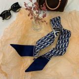 Silk-like Scarf Double Bow Women Print Ribbon Hair Bows Tie Bag Accesseries