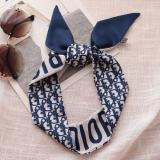 Silk-like Scarf Double Bow Women Print Ribbon Hair Bows Tie Bag Accesseries