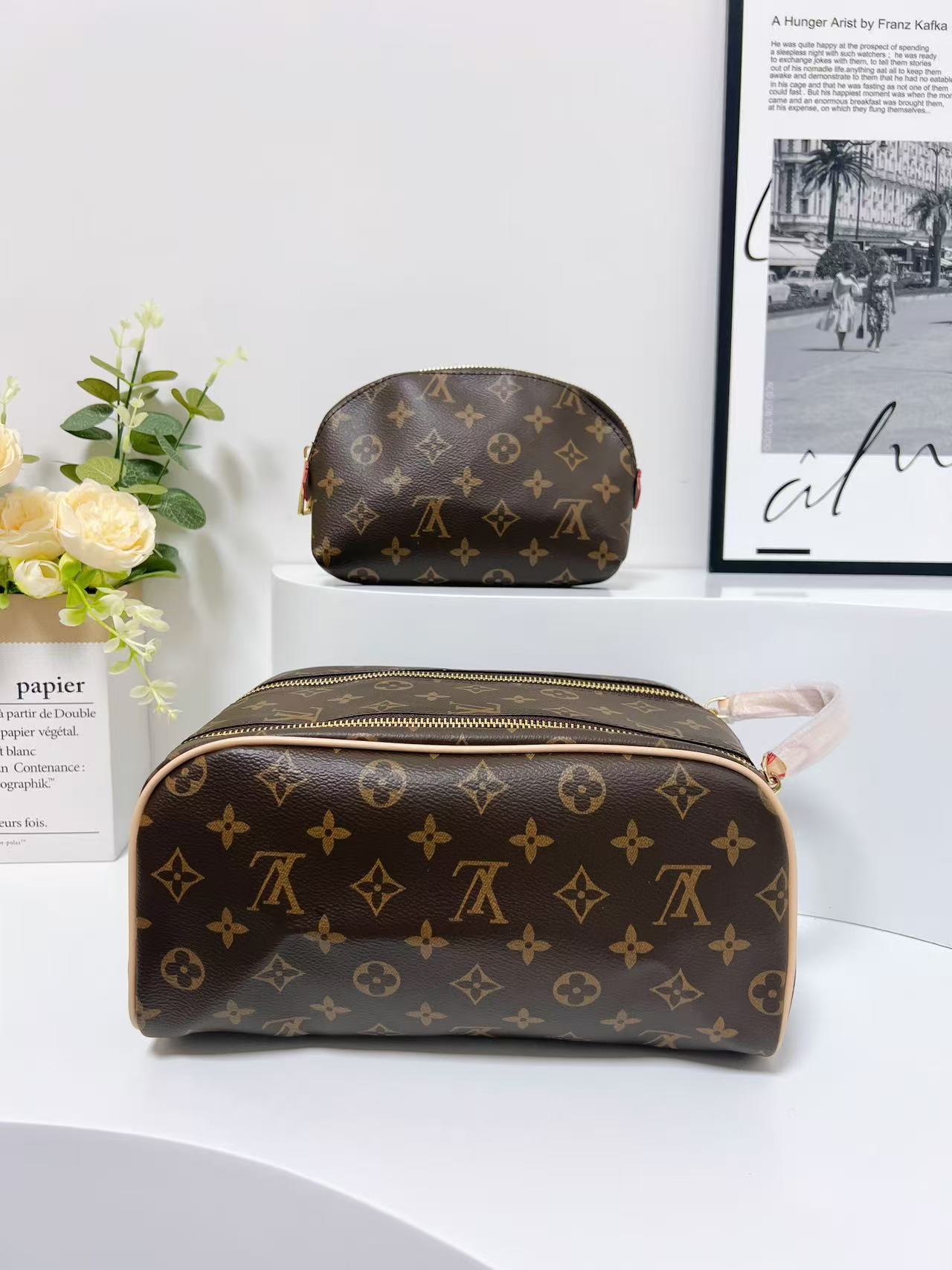 2-piece Set Leather Bag For Women Travel Cosmetic Bag Fashion Beauty Toiletry Organizer Makeup Bag