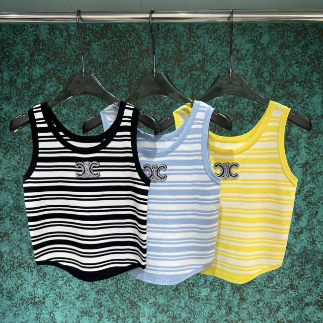 Summer new chic curved hem striped color blocked knitted short vest for women