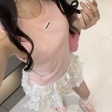 Early spring new girl's letter distressed back zipper slim fit inner and outer vest