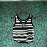 Summer new chic curved hem striped color blocked knitted short vest for women