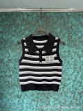 Spring/Summer New Cute Sweet Striped Collar with Diamond studded Letter Knitted Sleeveless Tank Top for Women