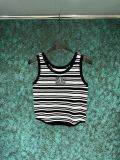 Summer new chic curved hem striped color blocked knitted short vest for women